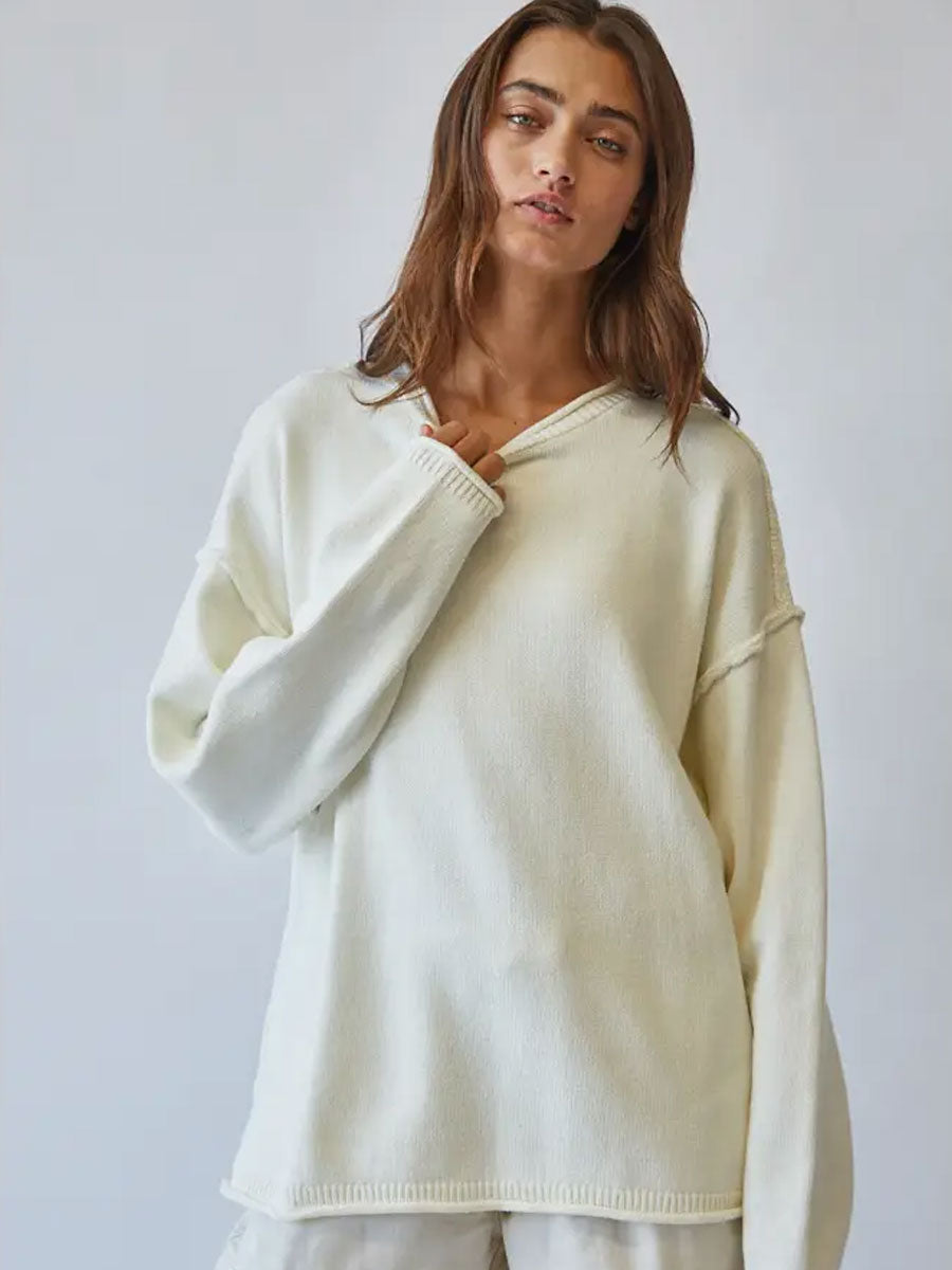 INSIDE OUT ROLL NECK PULLOVER SWEATER - IVORY