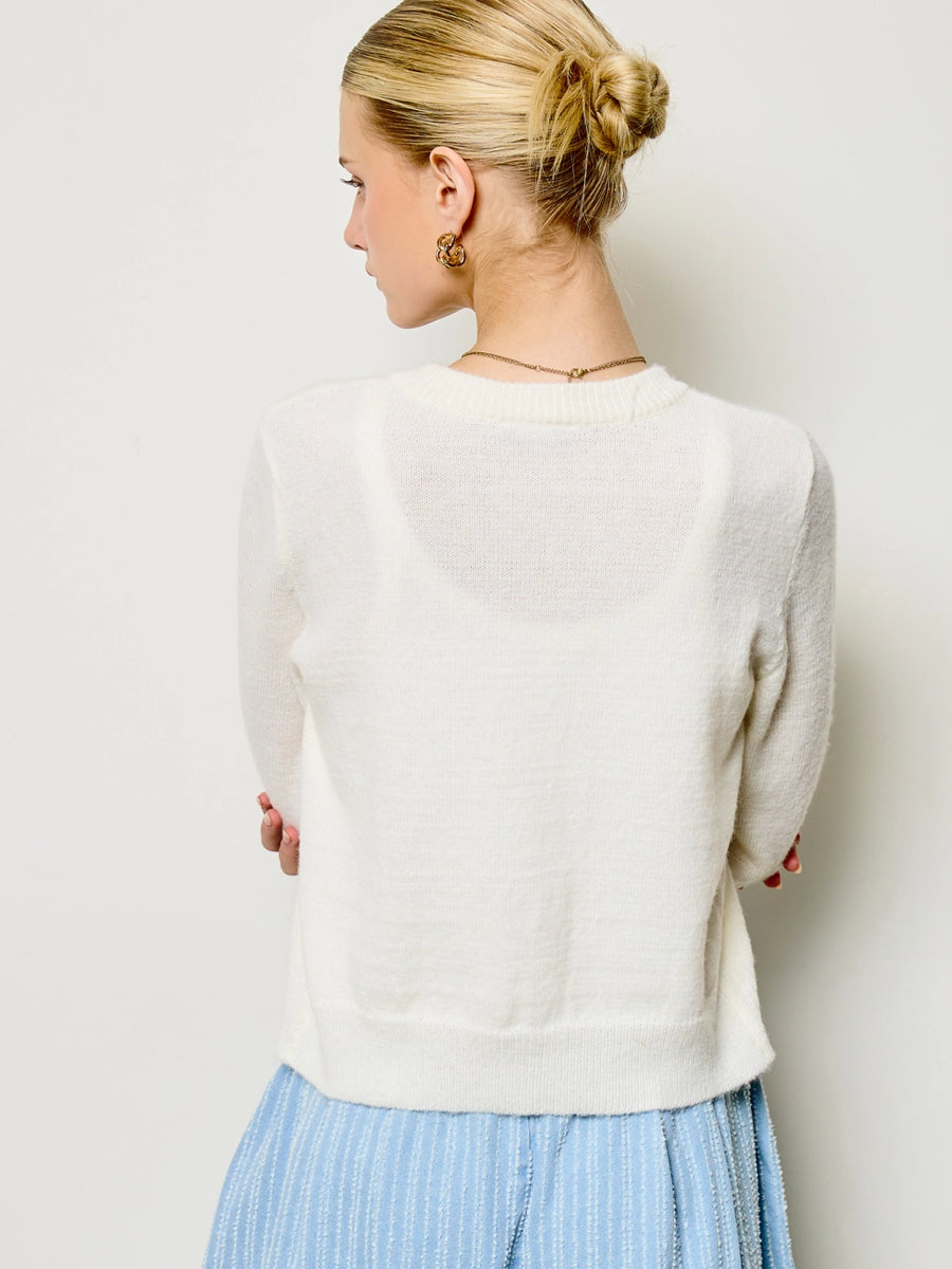 RUFFLE TRIM KNIT CARDIGAN - PORCELAIN SWEATERS OAK CLOTHING CO.