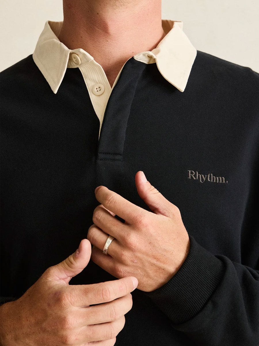 RHYTHM VINTAGE RUGBY POLO - CHARCOAL SHIRTS RHYTHM