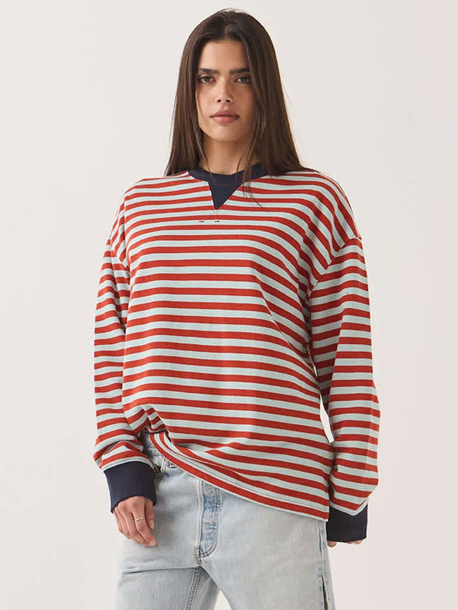 BRIXTON RETRO LONG-SLEEVE CREW - SEA GRASS / RUST