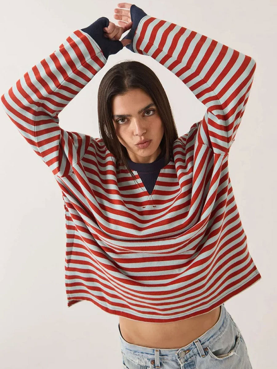 BRIXTON RETRO LONG-SLEEVE CREW - SEA GRASS / RUST