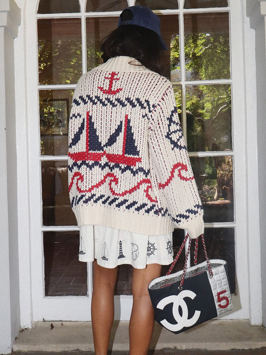 SAILBOAT KNIT CARDIGAN - CREAM