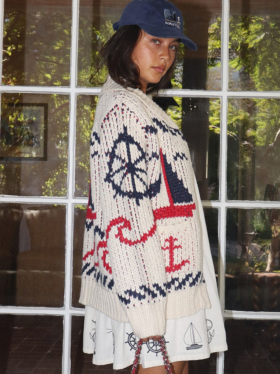 SAILBOAT KNIT CARDIGAN - CREAM