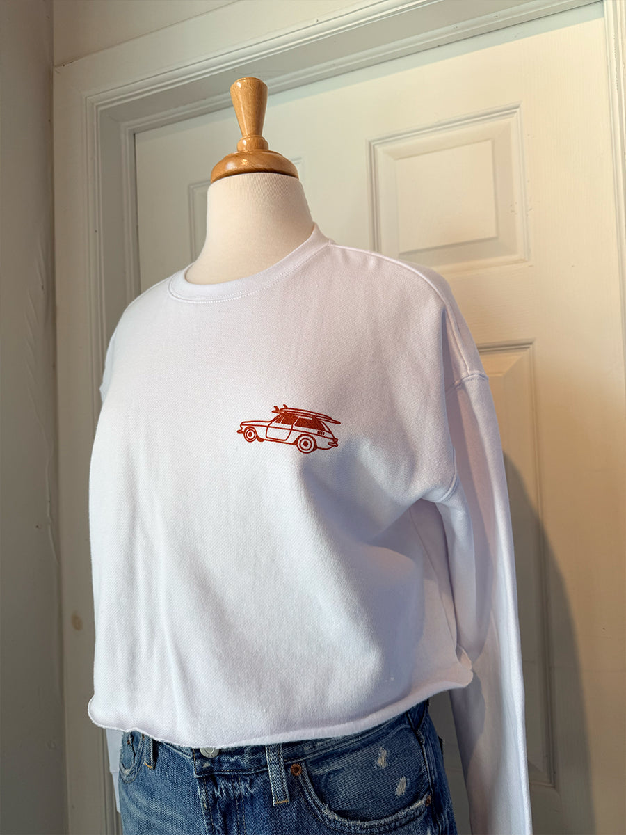 OAK SURF CLUB SANDBANKS CROPPED CREW - WHITE
