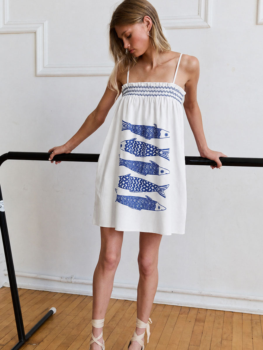 RESORT SARDINE SMOCKED SUNDRESS - IVORY
