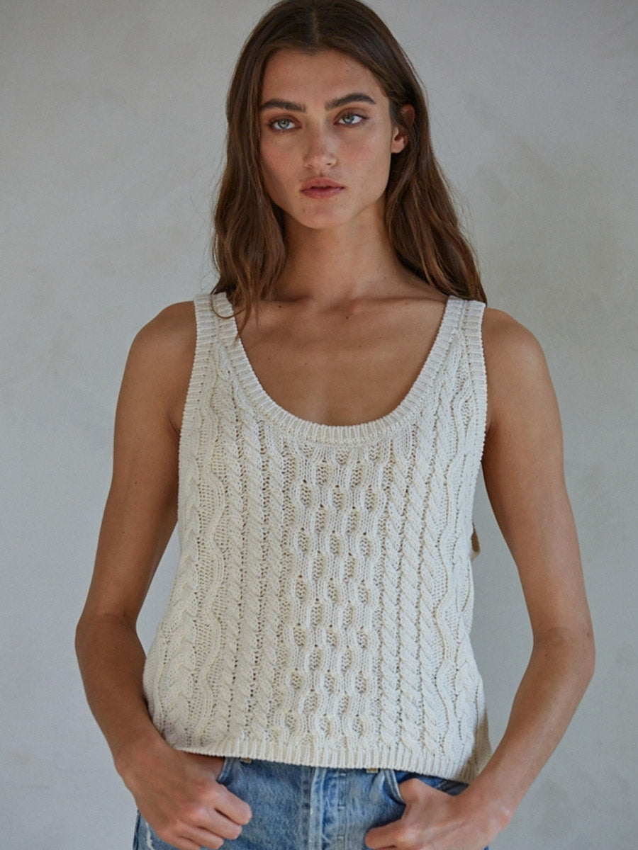 SCOOP NECK KNIT SWEATER - CREAM TANK -