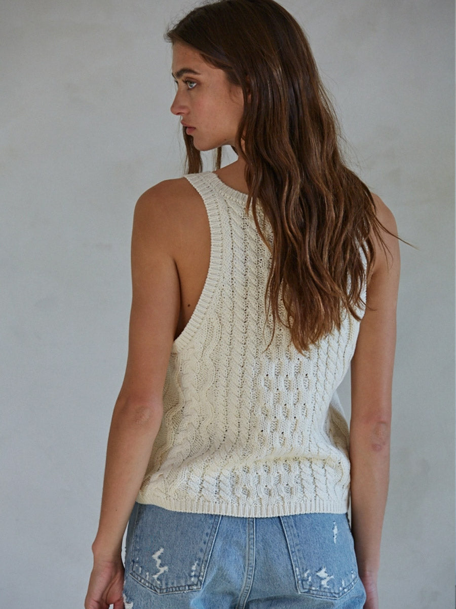 SCOOP NECK KNIT SWEATER - CREAM TANK -