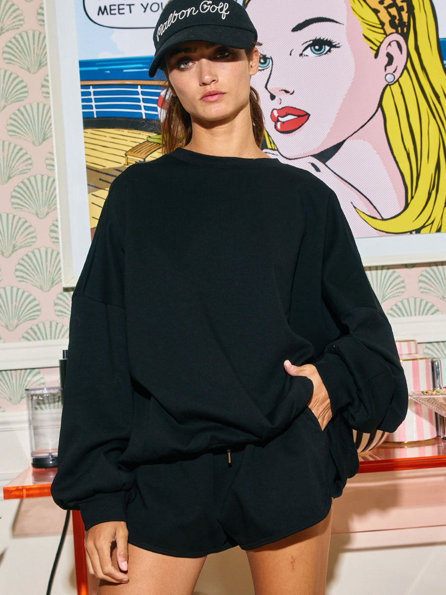 SOLID SCUBA OVERSIZED SWEATSHIRT - BLACK SWEATERS OAK CLOTHING CO.