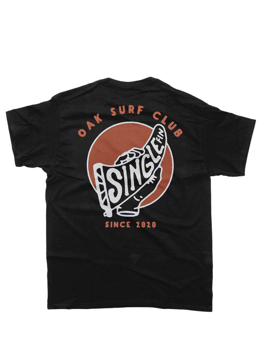 OAK SURF CLUB SINGLE FIN TEE - BLACK TSHIRT OAK SURF CLUB