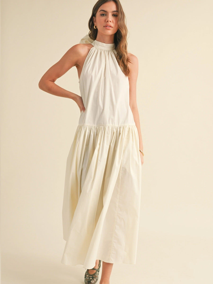 SLEEVELESS TIE BACK DRESS - WHITE DRESSES OAK CLOTHING CO.