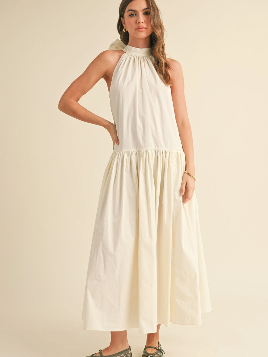 SLEEVELESS TIE BACK DRESS - WHITE DRESSES OAK CLOTHING CO.
