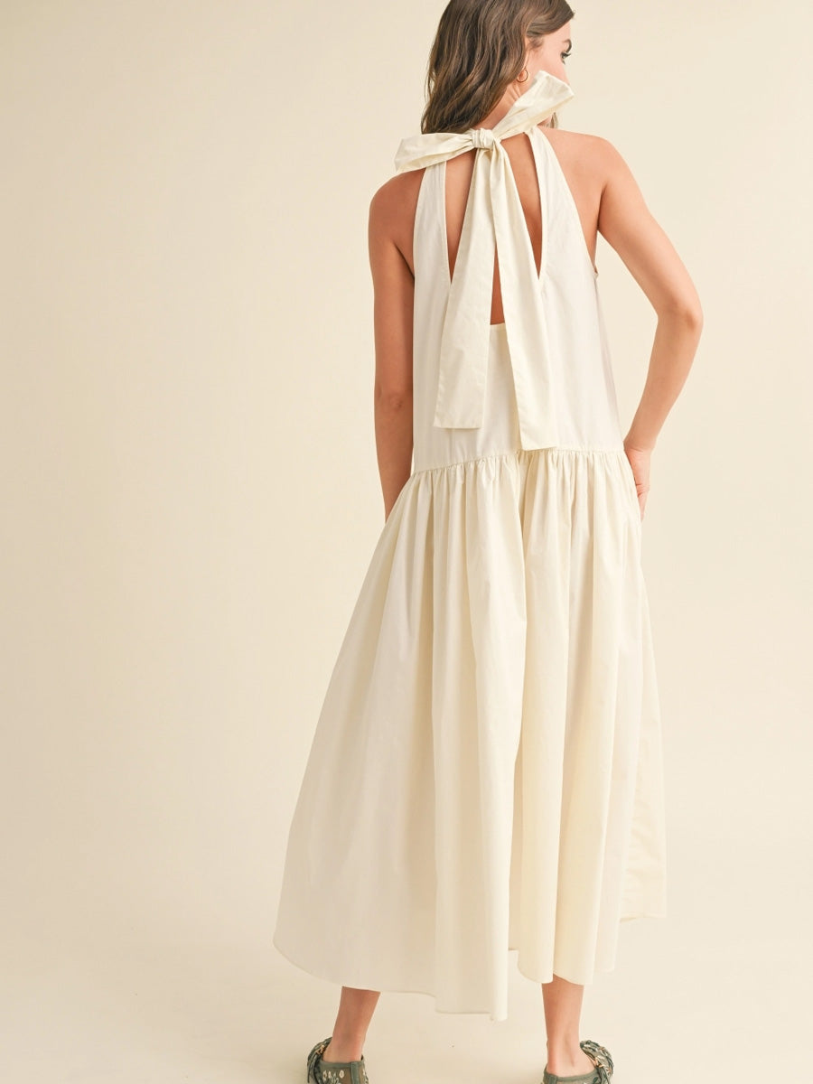 SLEEVELESS TIE BACK DRESS - WHITE DRESSES OAK CLOTHING CO.