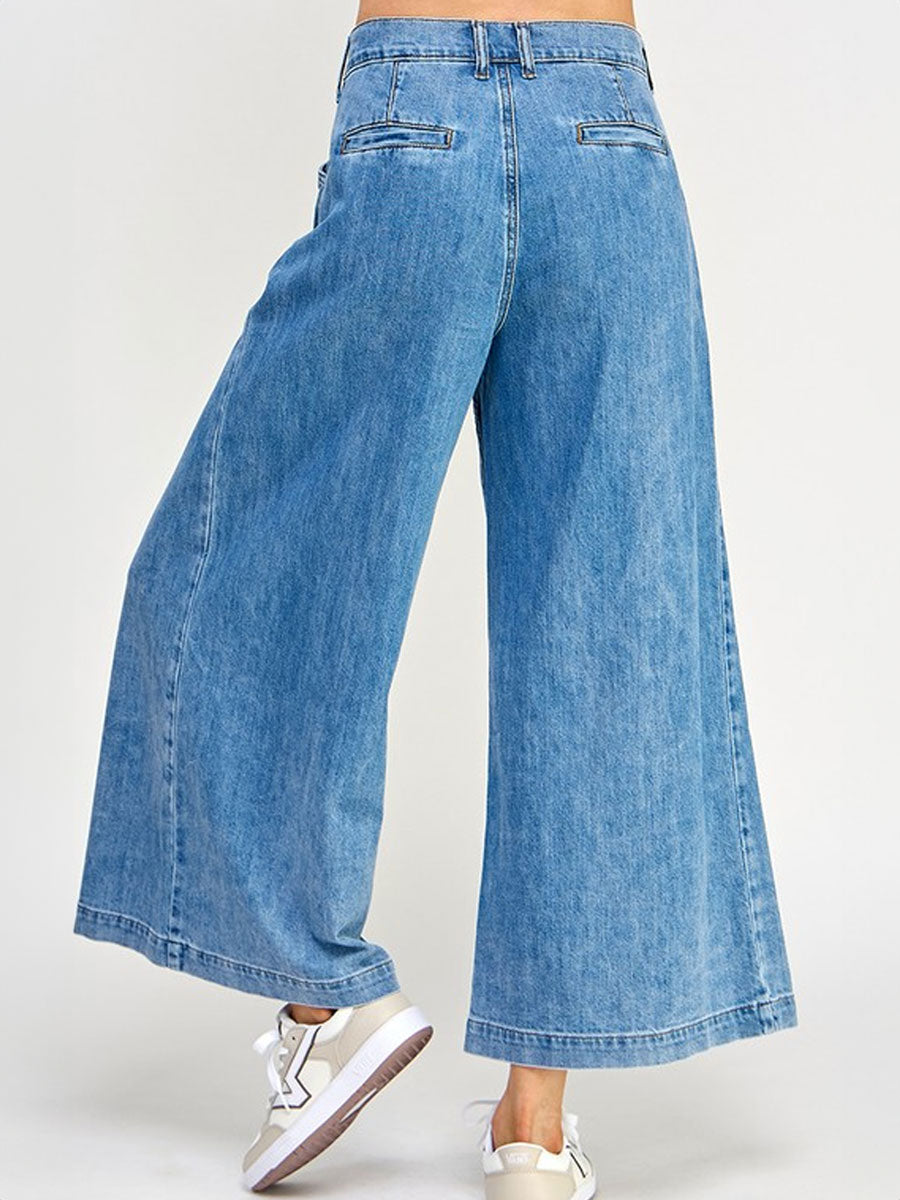 SOFT DENIM WIDE LEG FLARE JEANS JEANS -