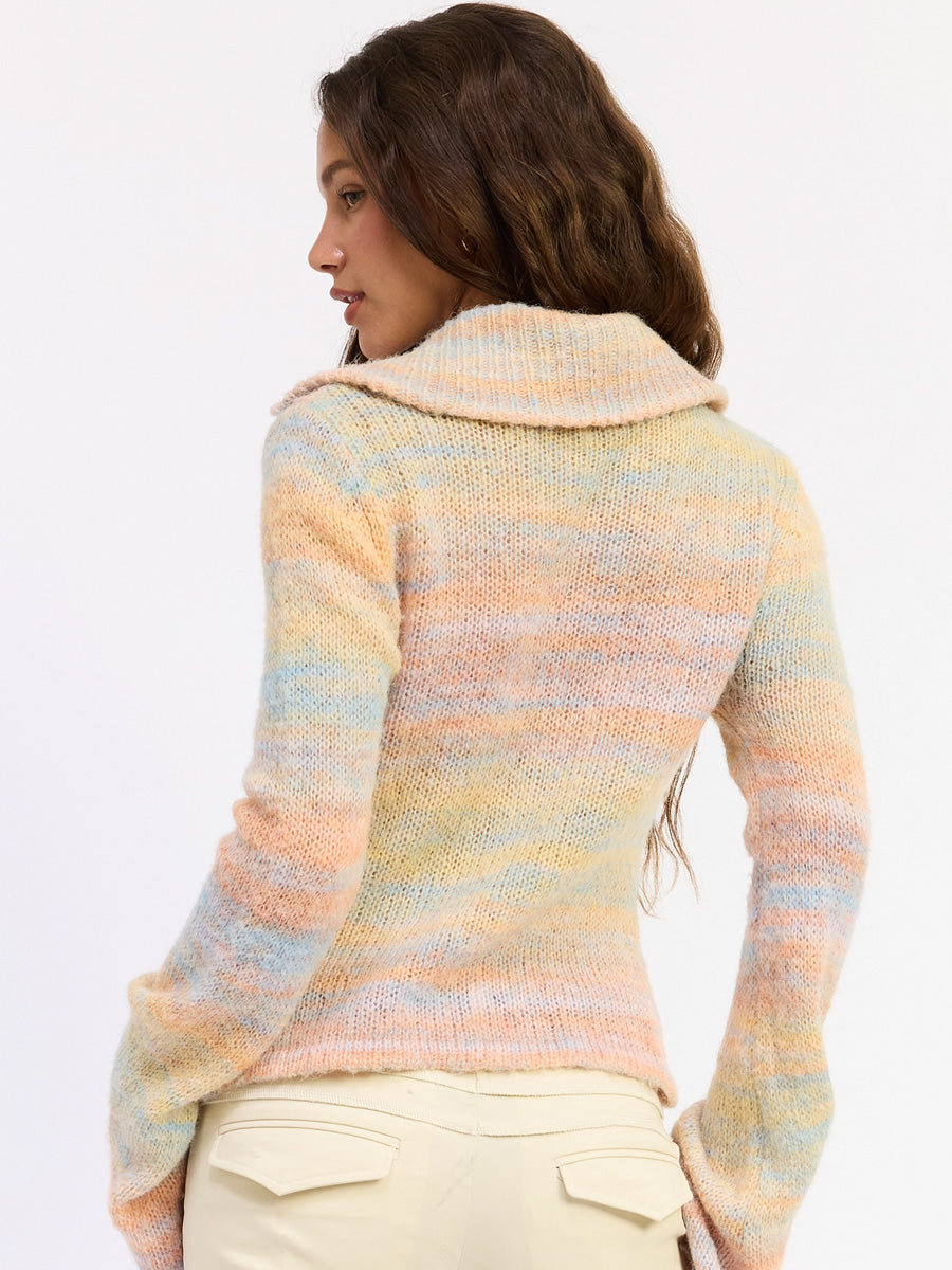 KNIT TURTLENECK ZIP UP - LEMON SORBET