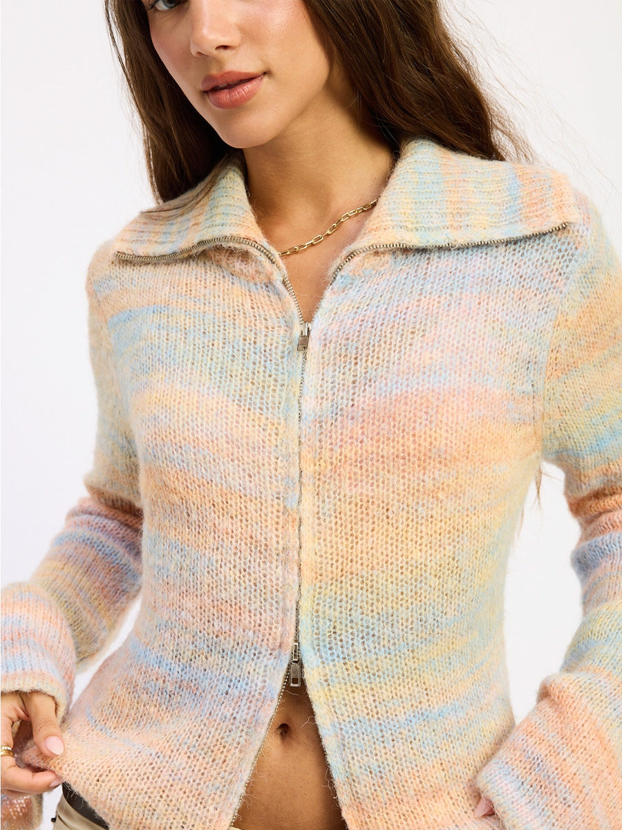 KNIT TURTLENECK ZIP UP - LEMON SORBET