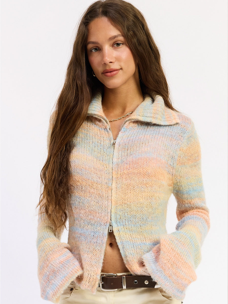 KNIT TURTLENECK ZIP UP - LEMON SORBET