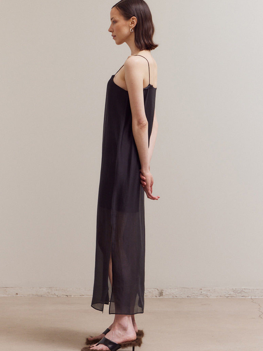 SPAGHETTI STRAP MAXI DRESS - BLACK DRESSES OAK CLOTHING CO.