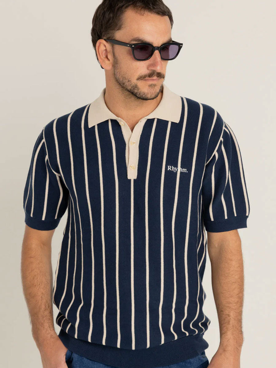 RHYTHM STRIPED KNIT SHORT-SLEEVE POLO SHIRT RHYTHM