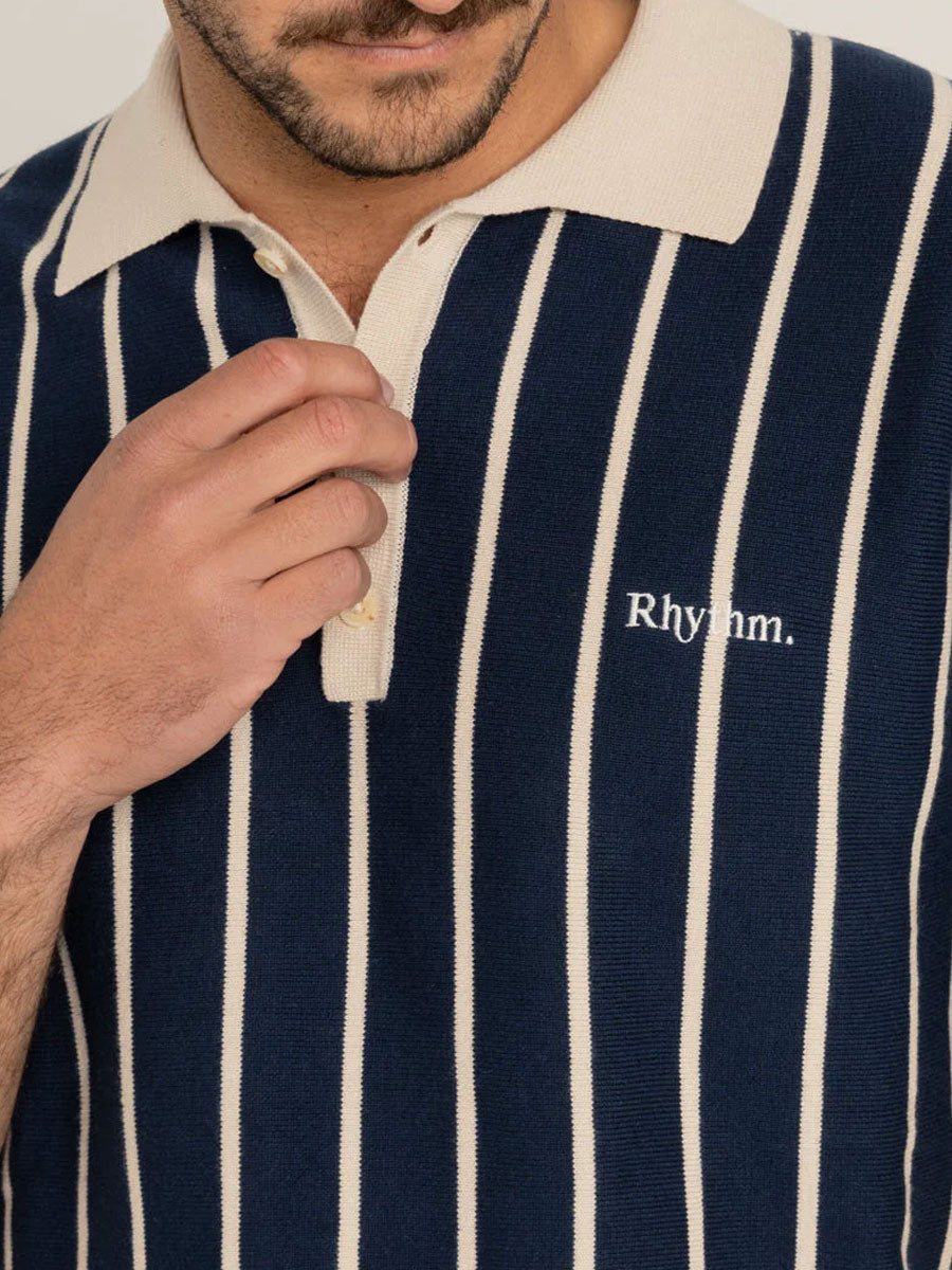 RHYTHM STRIPED KNIT SHORT-SLEEVE POLO SHIRT RHYTHM