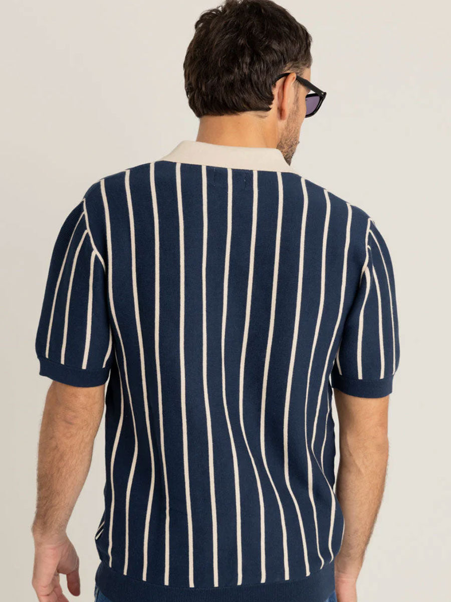 RHYTHM STRIPED KNIT SHORT-SLEEVE POLO SHIRT RHYTHM