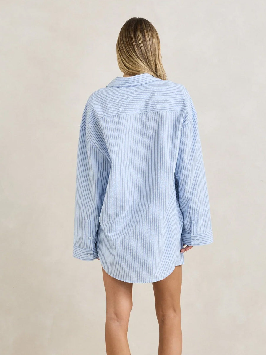 RHYTHM OVERSWIM STRIPE SHIRT - BLUE SHIRTS RHYTHM