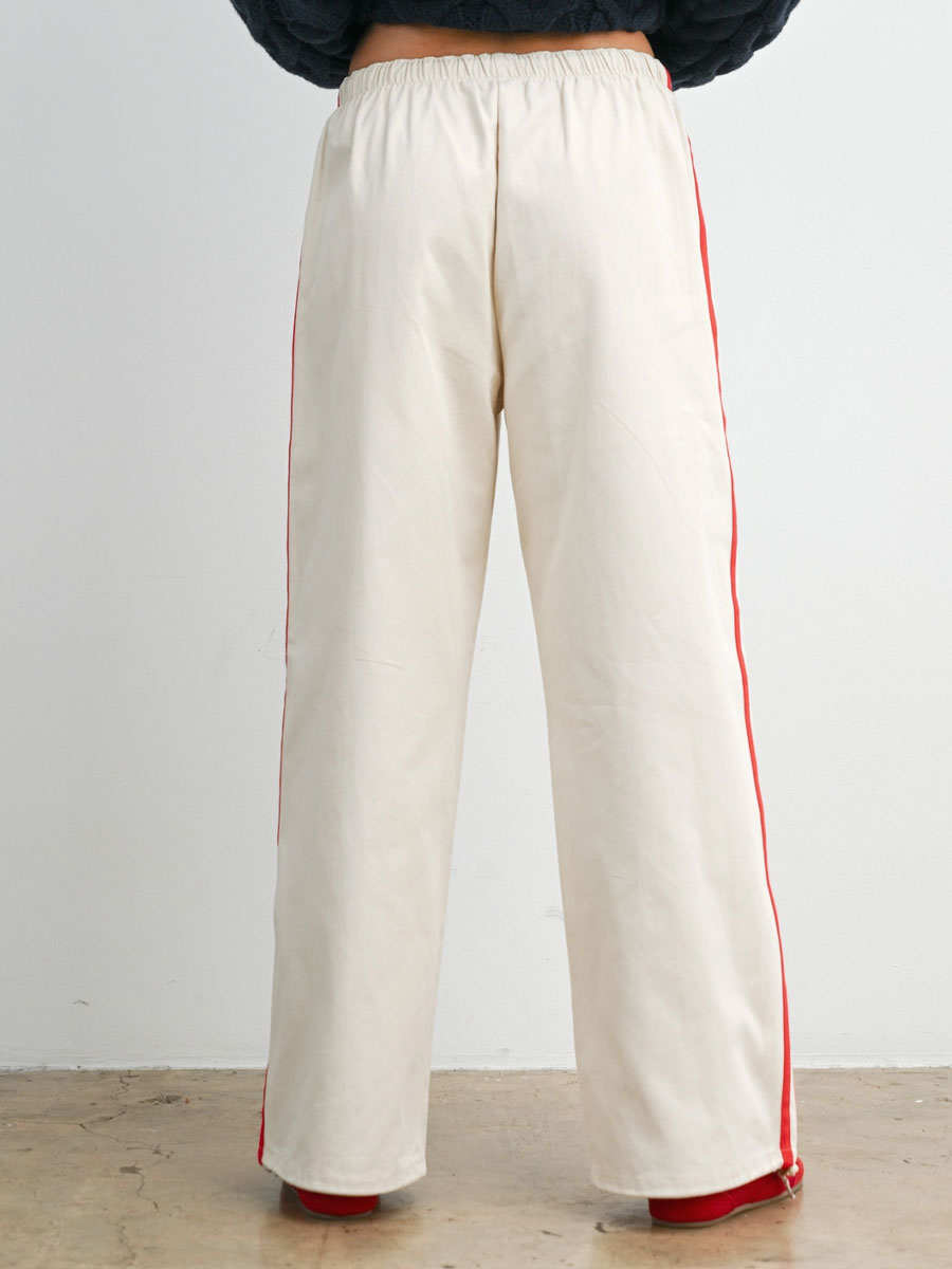 STRIPED WIDE LEG DRAWSTRING TRACK PANTS - IVORY RED