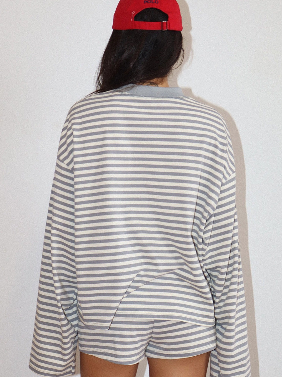 STRIPED LOUNGE SHORTS - GREY SHORTS OAK CLOTHING CO.