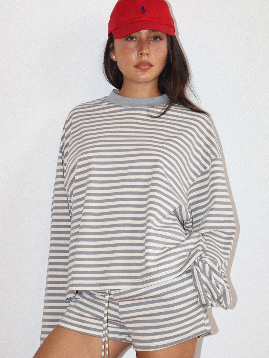 STRIPED LOUNGE SHORTS - GREY SHORTS OAK CLOTHING CO.