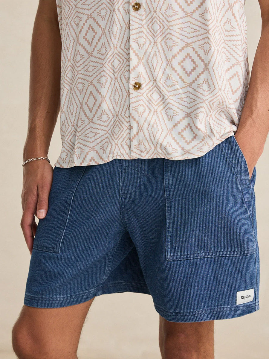 RHYTHM TEXTURED WALE JAM SHORT - WASHED INDIGO SHORTS RHYTHM