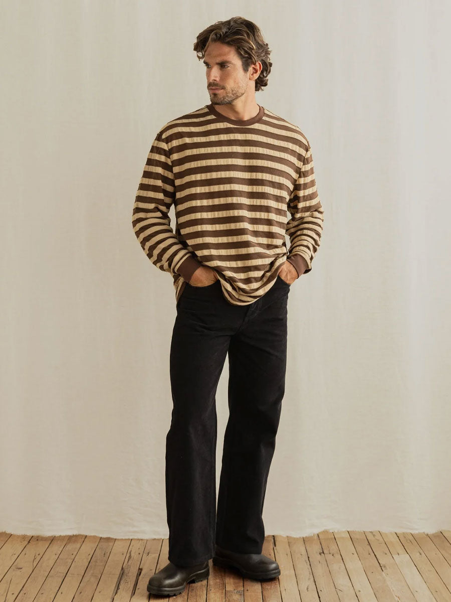 TEXTURED STRIPE LONG-SLEEVE T-SHIRT - BROWN T-SHIRTS RHYTHM