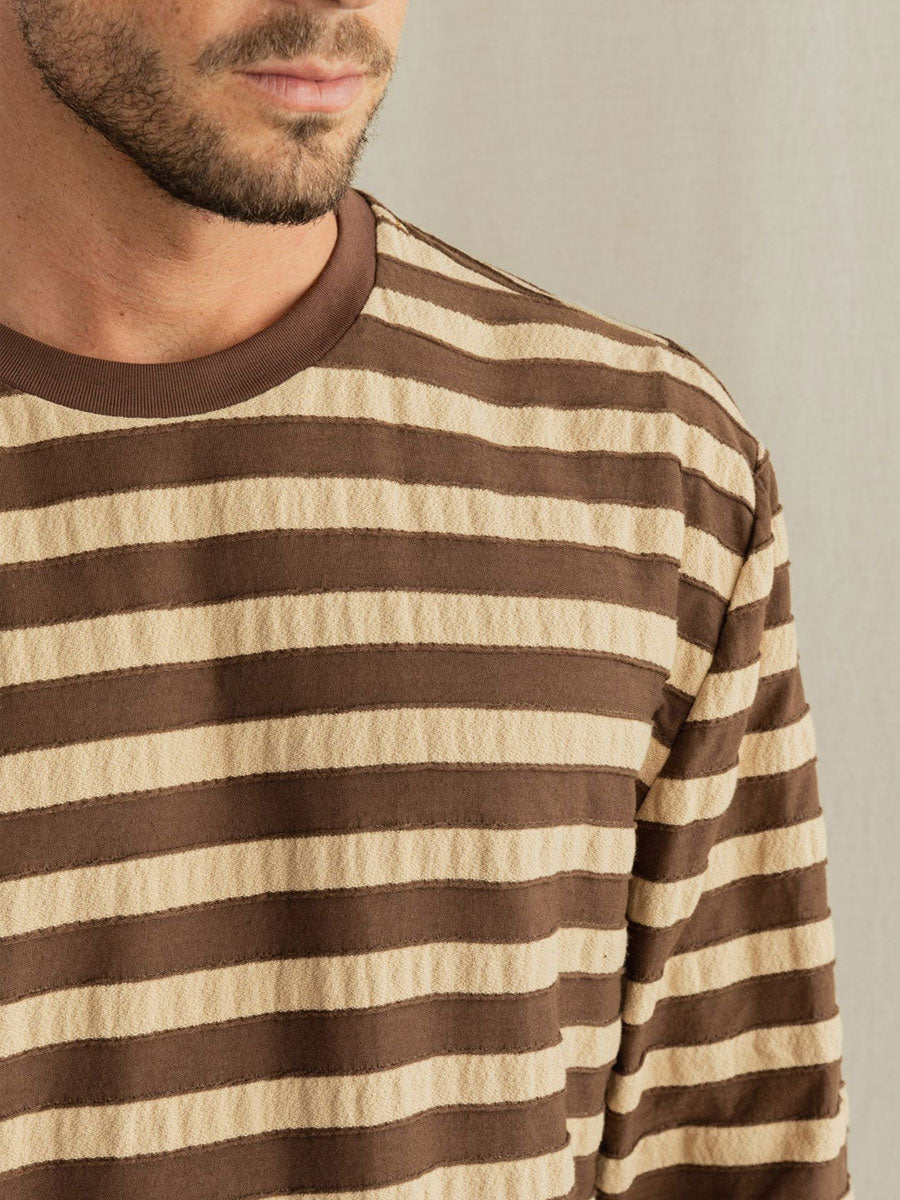 TEXTURED STRIPE LONG-SLEEVE T-SHIRT - BROWN T-SHIRTS RHYTHM