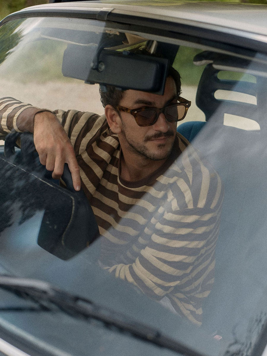 TEXTURED STRIPE LONG-SLEEVE T-SHIRT - BROWN T-SHIRTS RHYTHM