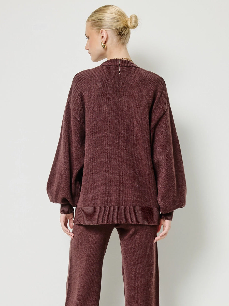 TIE FRONT CARDIGAN - CHOCOLATE SWEATERS OAK CLOTHING CO.
