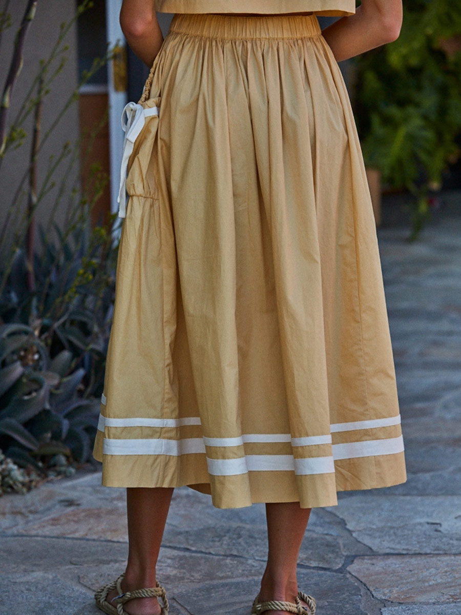 WOVEN COTTON FLARE MIDI SKIRT - DUSTY YELLOW