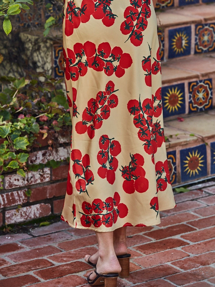 TOMATO PRINT SKIRT - GOLD SKIRTS OAK CLOTHING CO.
