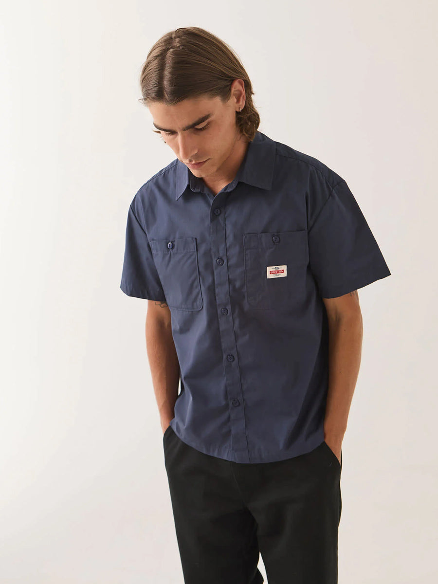 BRIXTON TRADEMARK WOVEN SHORT-SLEEVE SHIRT - WASHED NAVY SHIRTS BRIXTON