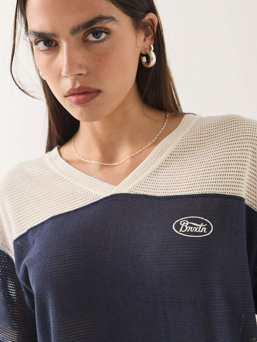 BRIXTON VARSITY MESH TEE - OFF WHITE / WASHED NAVY