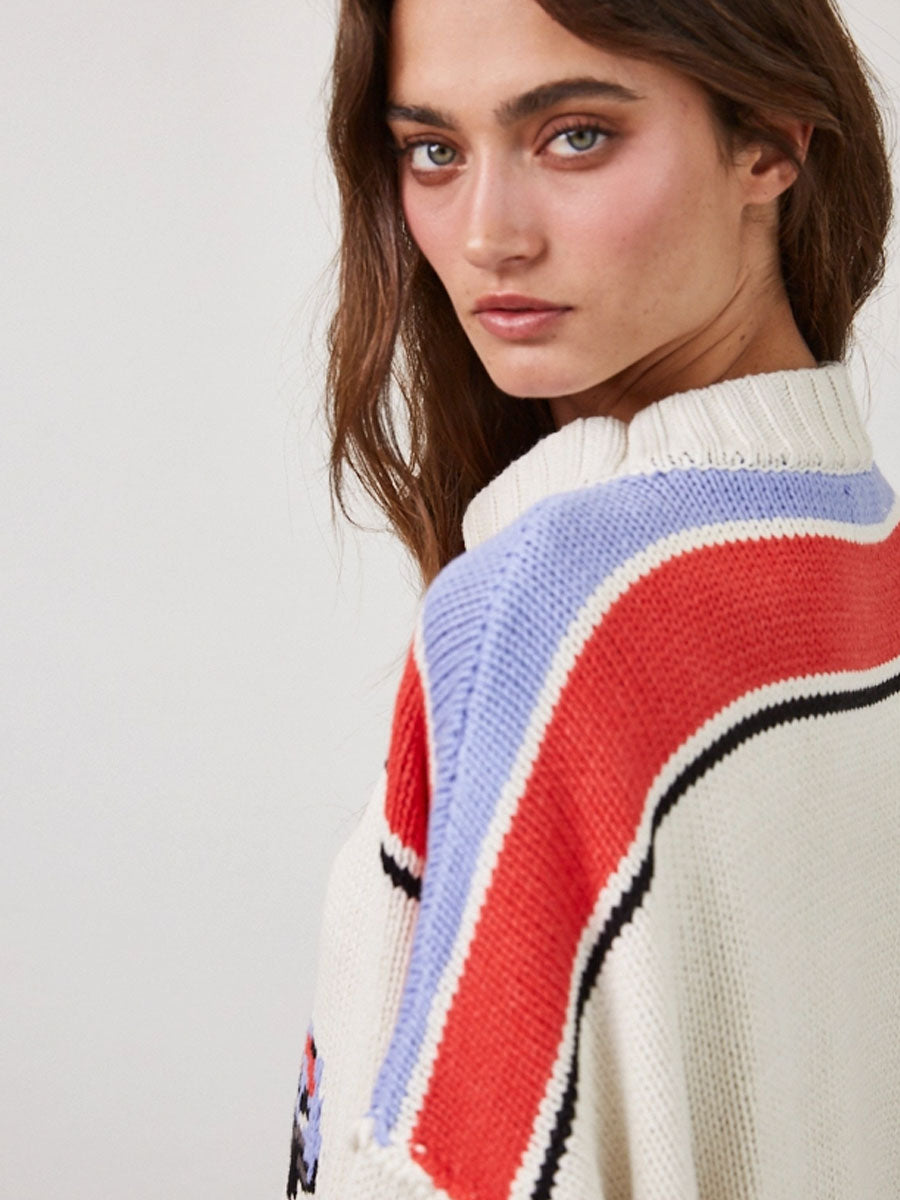 VINTAGE CAR INTARSIA KNIT PULLOVER - OATMEAL