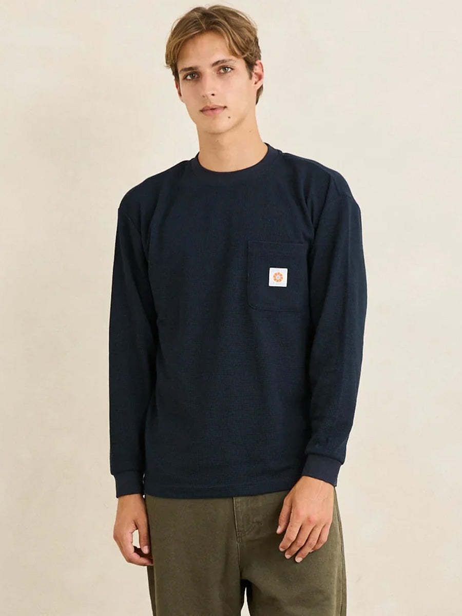 RHYTHM VINTAGE POCKET LONG-SLEEVE WAFFLE - MIDNIGHT T-SHIRTS RHYTHM