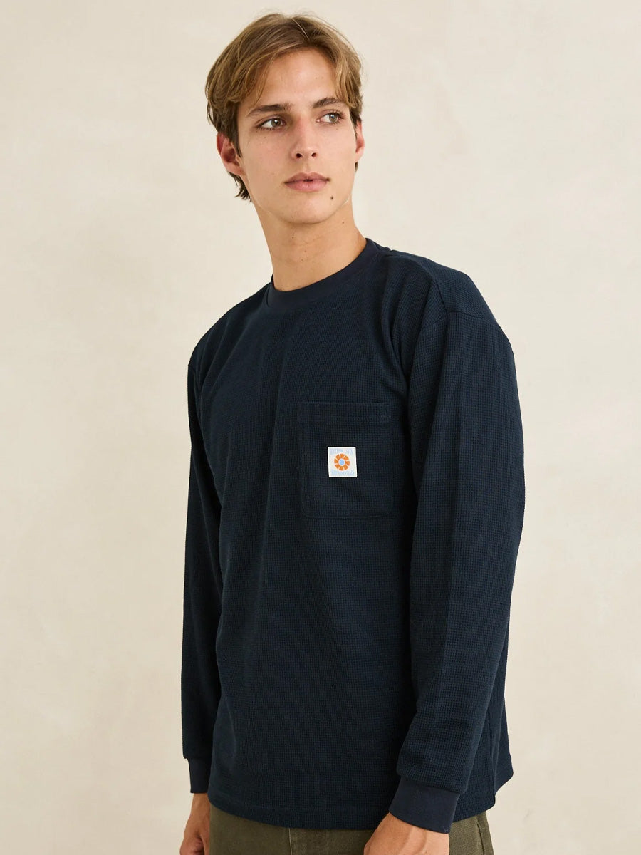 RHYTHM VINTAGE POCKET LONG-SLEEVE WAFFLE - MIDNIGHT T-SHIRTS RHYTHM