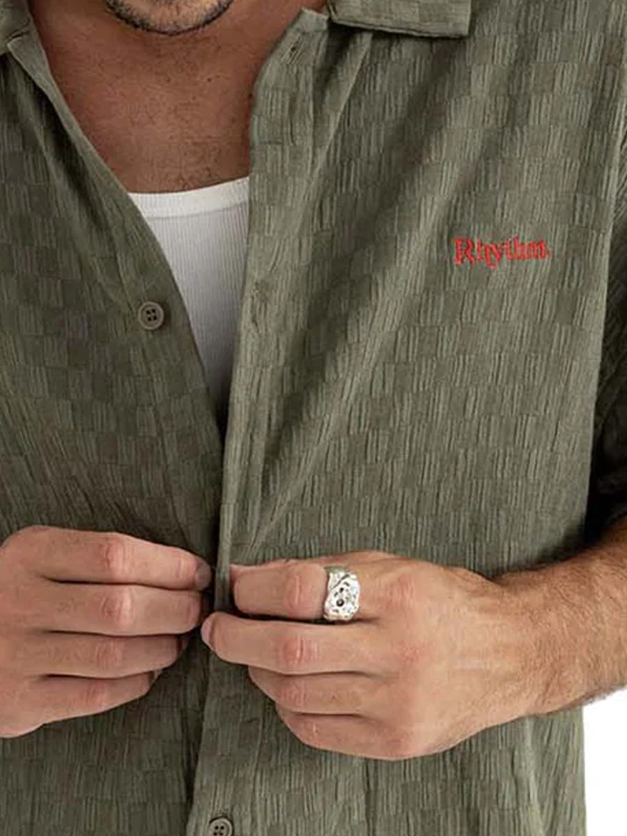 RHYTHM WASH CHECK RELAXED SHORT-SLEEVE SHIRT - GREEN SHIRTS RHYTHM