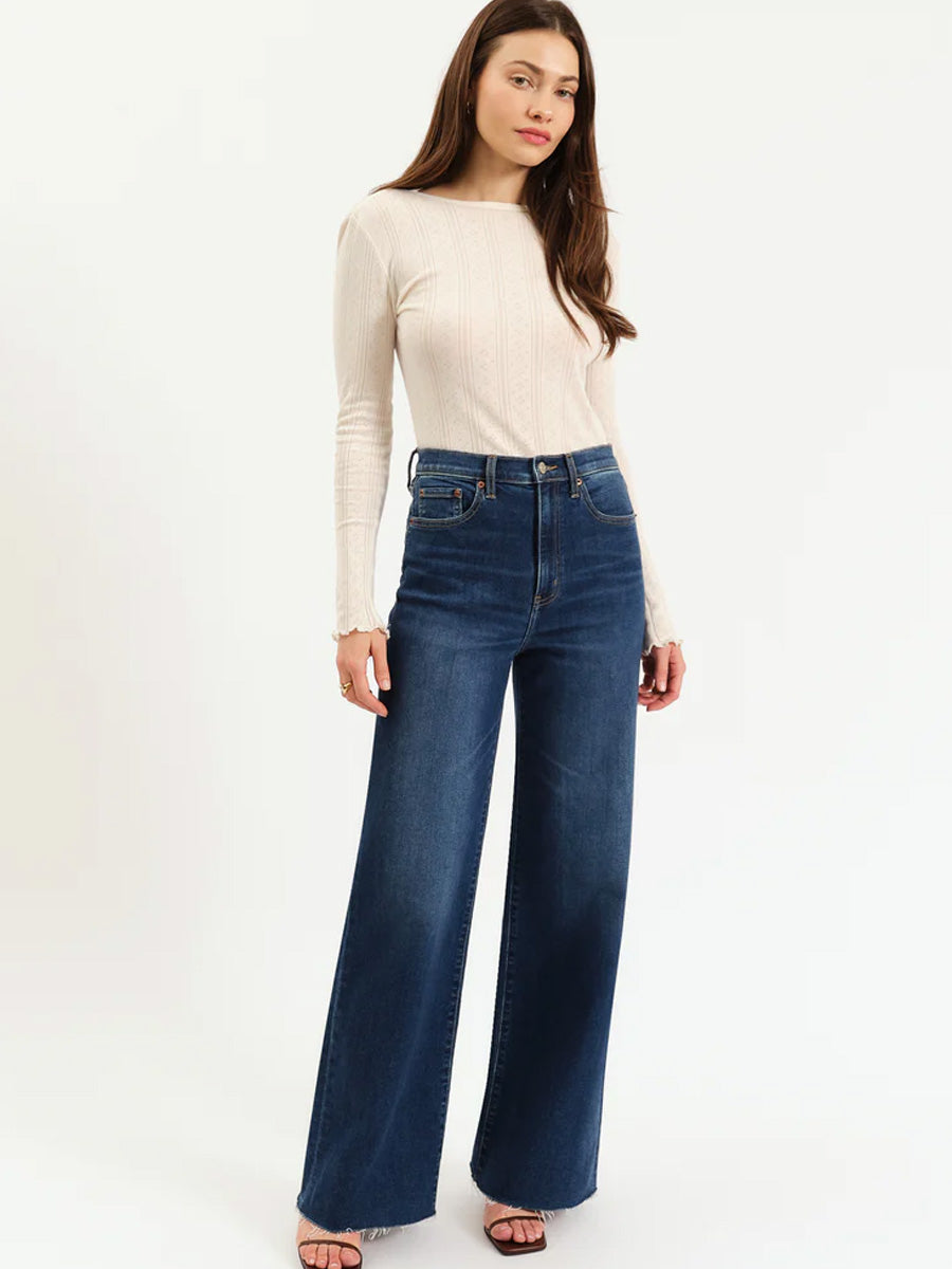 DAZE DENIM FAAR OUT W/OUT SEAMING, HIGH RISE WIDE LEG JEAN - WATERFALL JEANS DAZE DENIM