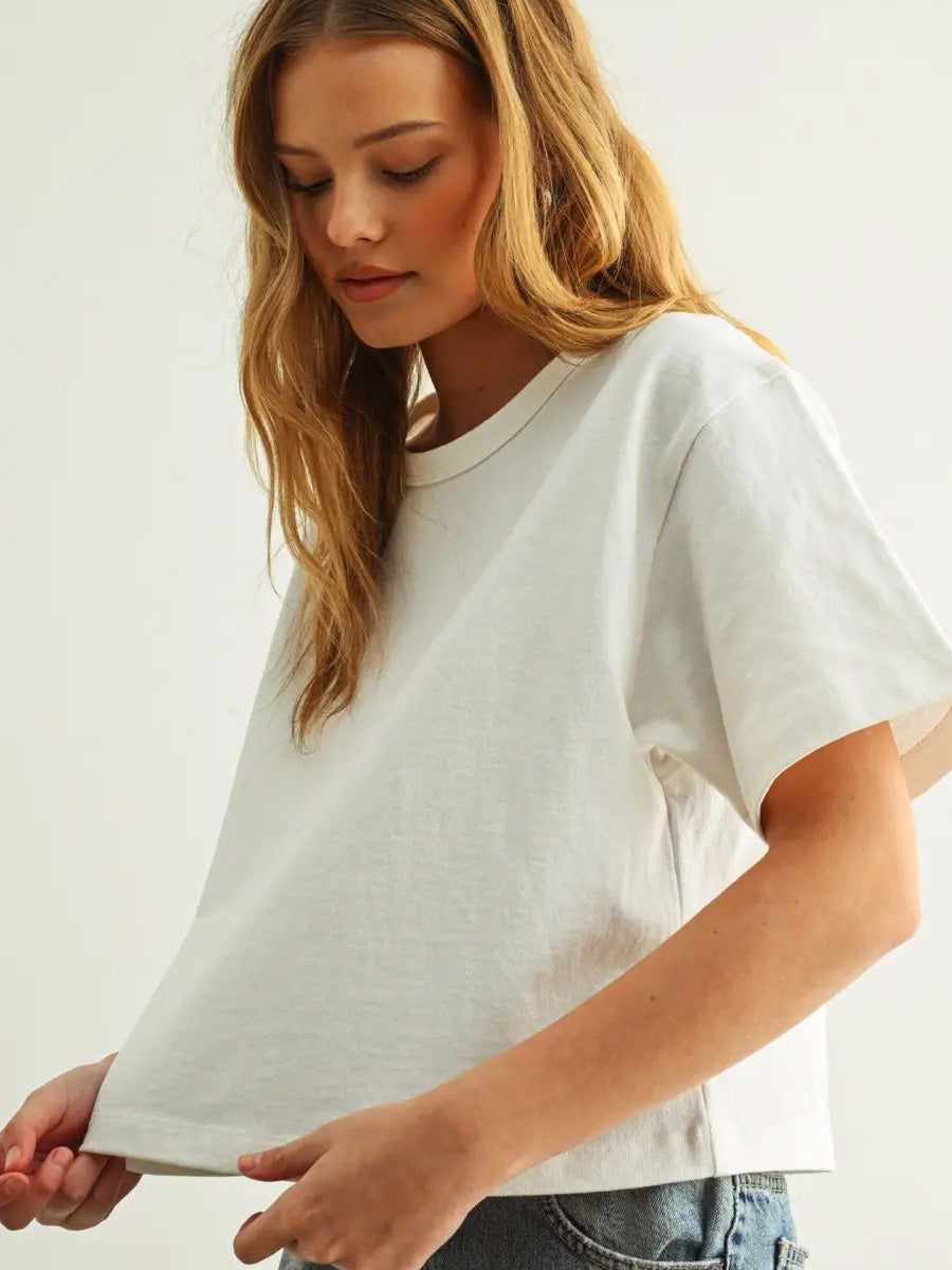 SHORT SLEEVE LINEN KNITTED TOP - WHITE