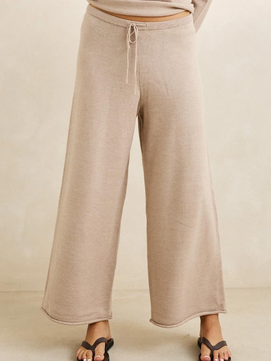 RHYTHM WILLA ROLLED HEM KNIT PANT - TAUPE PANTS RHYTHM