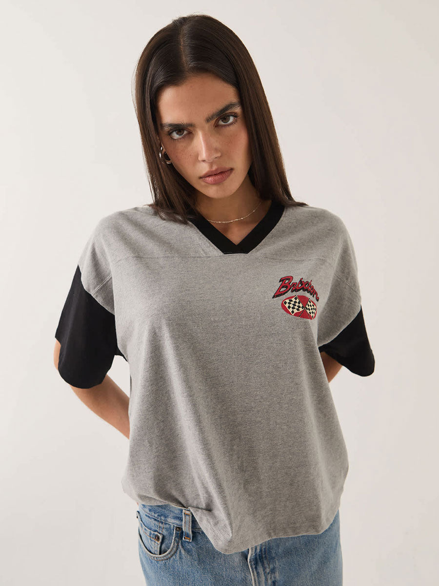 BRIXTON WINNERS CIRCLE BOXY FOOTBALL T-SHIRT - HEATHER GREY / BLACK