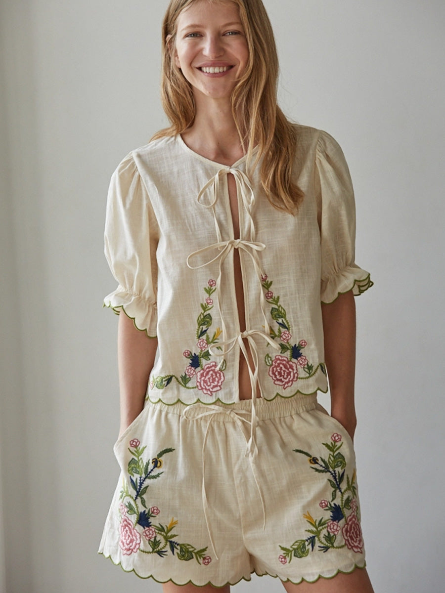 WOVEN EMBROIDERED SHORTS - NATURAL SHORTS OAK CLOTHING CO.