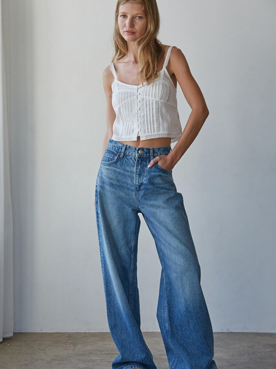 WOVEN BUTTON DOWN WITH LACE DETAIL - WHITE TANK TOPS OAK CLOTHING CO.