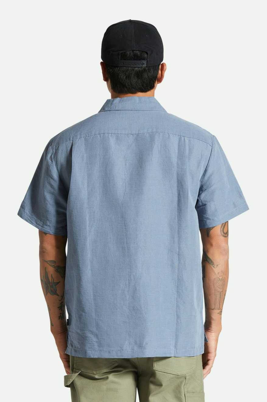 BRIXTON BUNKER LINEN BLEND S/S - FLINT STONE BLUE SHIRT BRIXTON   